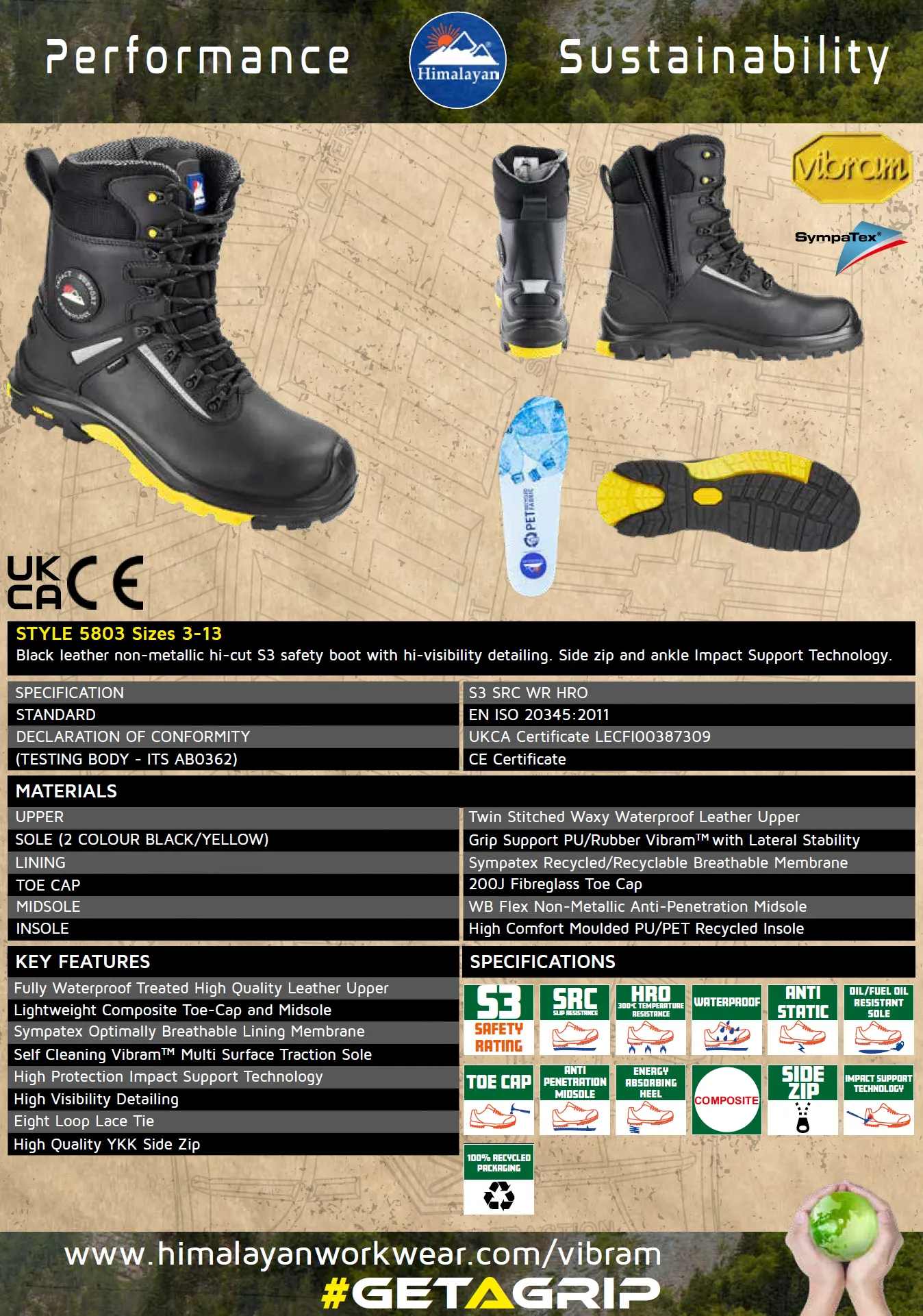 Himalayan Vibram 5803 Composite, Waterproof Black Hi-Cut Safety Boot